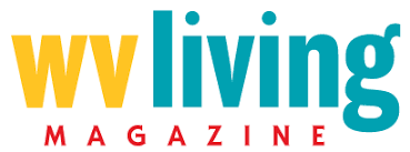 Cover of "WV Living" magazine. The title features "wv" in large, bold yellow letters and "living" in large, bold teal letters. The word "MAGAZINE" is printed in smaller, red letters beneath the title.